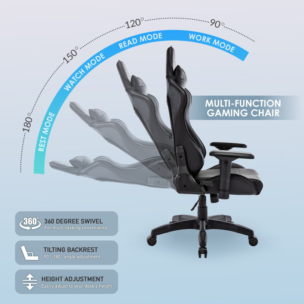 MotionGrey Enforcer - Office Gaming Chair, Ergonomic, High Back, PU Leather, with Height Adjustment, Headrest & Lumbar Cushions - Black - Only at BestBuy