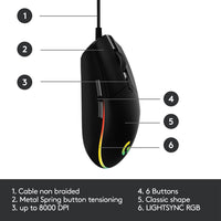 Thumbnail for Logitech G203 LIGHTSYNC 8000 DPI Optical Gaming Mouse - Black