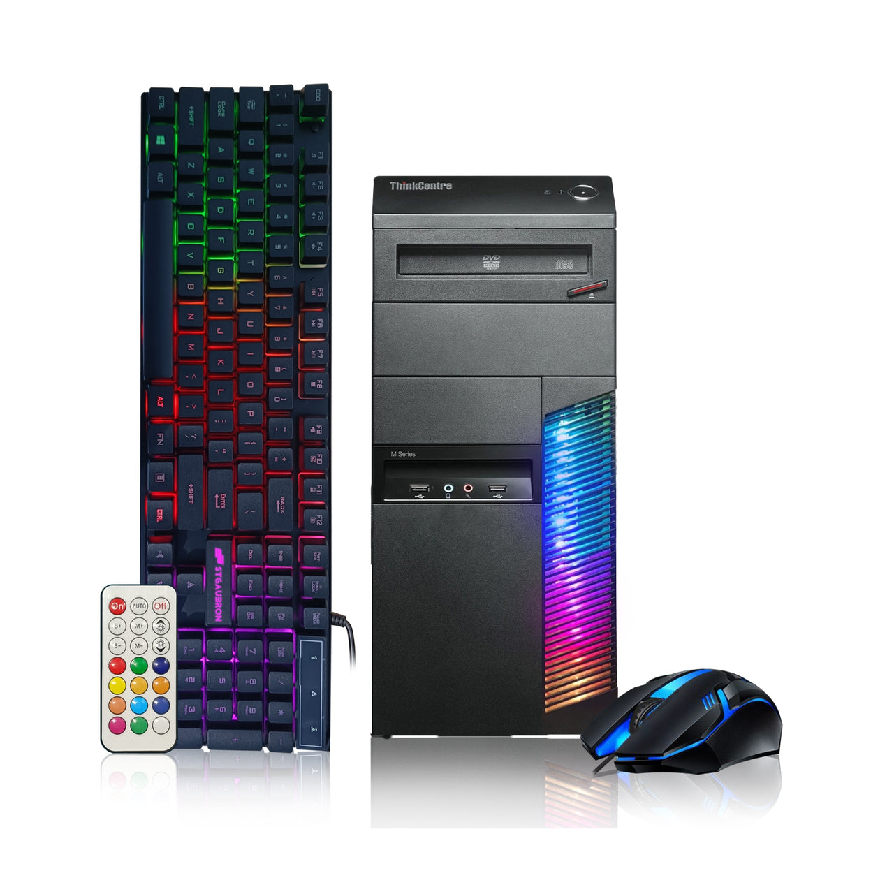 Lenovo Gaming PC Desktop computer - Intel Quad I5 up to 3.6GHz, Radeon RX 550 4G, 128G SSD + 2TB, 16GB Memory, RGB Keyboard & Mouse, DVD, WiFi & Bluetooth, Win 10 Pro-Refurbished