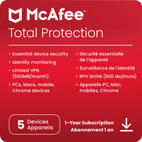 Thumbnail for McAfee Total Protection (PC/Mac/Android/iOS) - 5 Devices - 1 Year - Digital Download